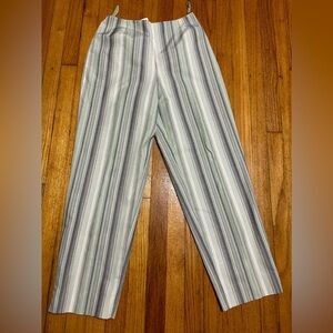 Pursuits Itd  Green Stripped 100% Silk Ankle Slim Pants 6